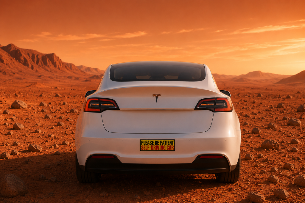 Please Be Patient Self-Driving Car Auto Magnet | Yellow Red Safety Sticker for Model Y/3