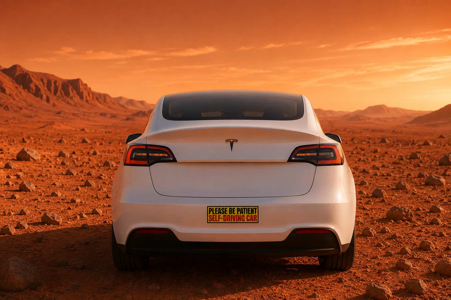 Please Be Patient Self-Driving Car Auto Magnet | Yellow Red Safety Sticker for Model Y/3
