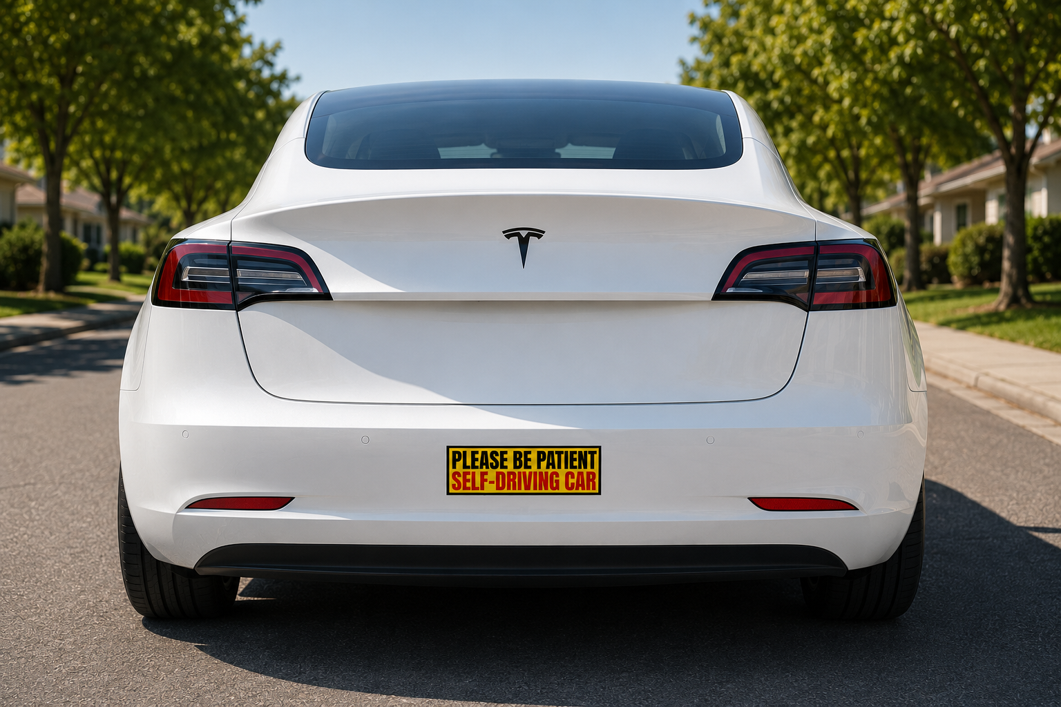 Please Be Patient Self-Driving Car Auto Magnet | Yellow Red Safety Sticker for Model Y/3