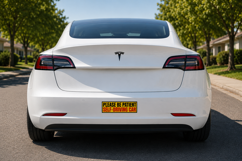 Please Be Patient Self-Driving Car Auto Magnet | Yellow Red Safety Sticker for Model Y/3