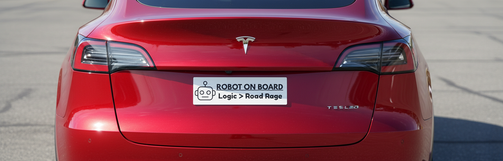 Robot On Board car magnet | Logic > Road Rage bumper sticker for Model Y/3