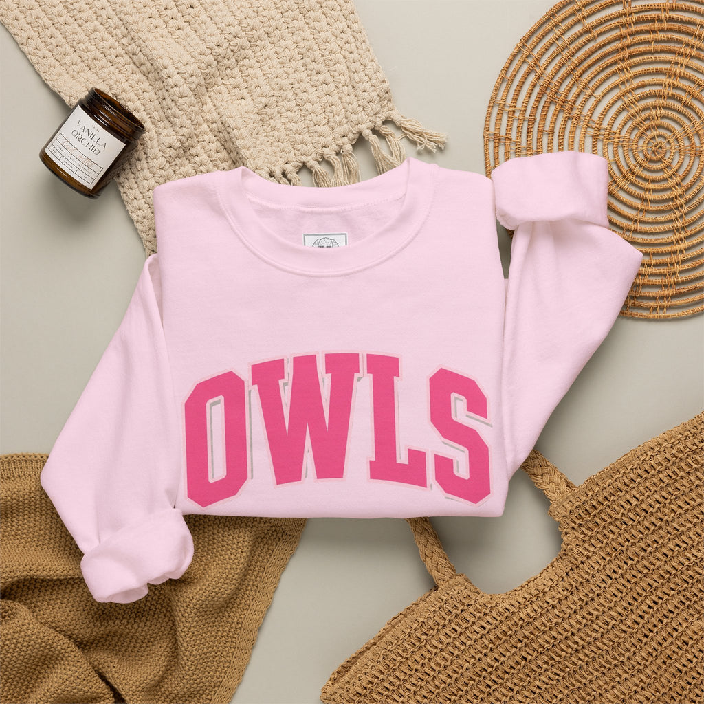 OWLS sweatshirt | Collegiate block letters, pink text
